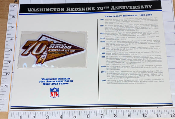 WASHINGTON REDSKINS 70TH ANNIVERSARY NFL FOOTBALL WILLABEE & WARD STAT & PATCH