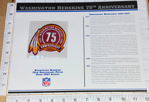 WASHINGTON REDSKINS 75TH ANNIVERSARY NFL FOOTBALL WILLABEE & WARD STAT & PATCH