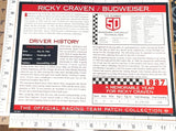 RICKY CRAVEN BUD KING OF BEERS BUDWEISER RACING WILLABEE & WARD NASCAR PATCH