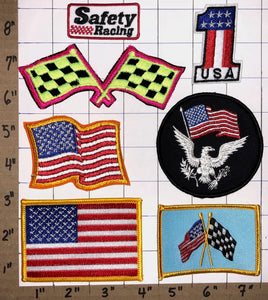 7 RARE USA #1 RACING FLAGS NASCAR RACING NHRA CREST EMBLEM PATCH LOT