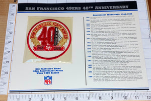 SAN FRANCISCO 49ERS 40TH ANNIVERSARY NFL FOOTBALL WILLABEE & WARD STAT & PATCH