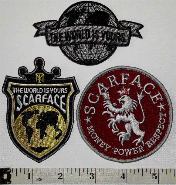 3 SCARFACE TONY MONTANA AL PACINO THE WORLD IS YOURS CREST EMBLEM PATCH LOT