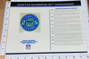 SEATTLE SEAHAWKS 25TH ANNIVERSARY NFL FOOTBALL WILLABEE & WARD STAT & PATCH