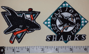 2 SAN JOSE SHARKS INAUGURAL 1990 EST NHL HOCKEY BADGE CREST PATCH LOT