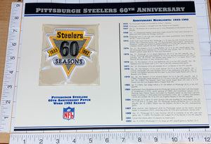 PITTSBURGH STEELERS 60TH ANNIVERSARY NFL FOOTBALL WILLABEE & WARD STAT & PATCH