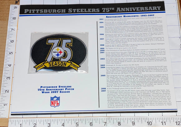 PITTSBURGH STEELERS 75TH ANNIVERSARY NFL FOOTBALL WILLABEE & WARD STAT & PATCH