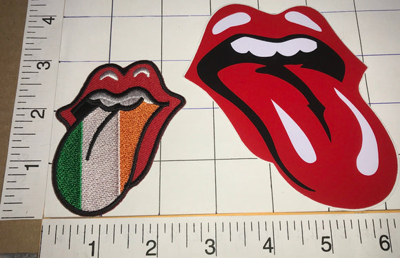 THE ROLLING STONES IRISH TONGUE CONCERT MUSIC PATCH + STICKER JAGGER RICHARDS