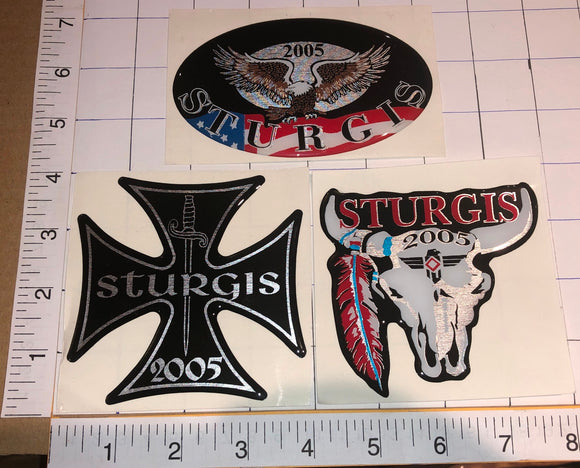 3 STURGIS 2005 BLACK HILLS RALLY MOTORCYCLE EAGLE PUFFY STICKERS LOT