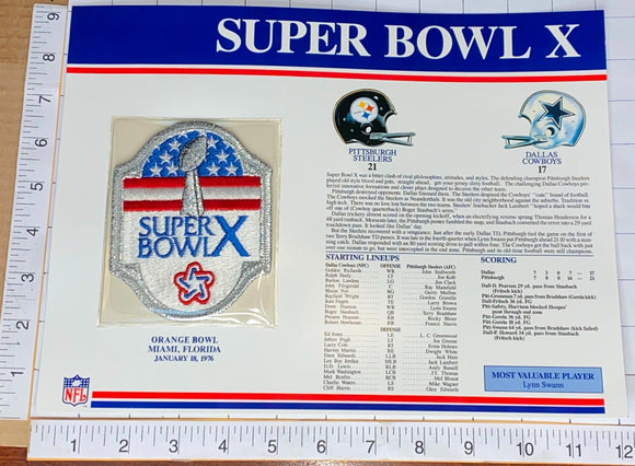 SUPER BOWL 10 STEELERS vs COWBOYS 1976 WILLABEE & WARD STAT PATCH