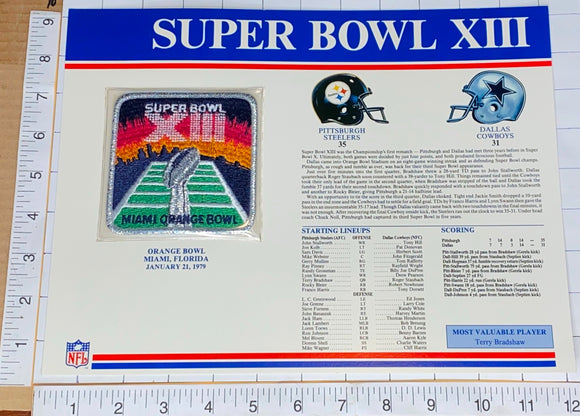 SUPER BOWL 13 STEELERS vs COWBOYS 1979 WILLABEE & WARD STAT PATCH
