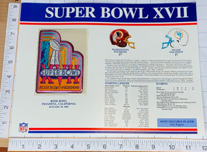 SUPER BOWL 17 REDSKINS vs DOLPHINS 1983 WILLABEE & WARD STAT PATCH