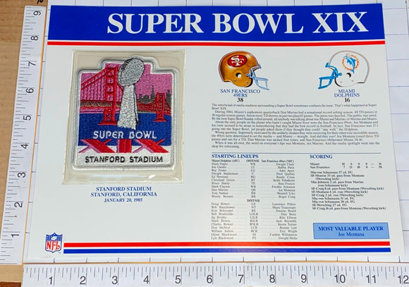 SUPER BOWL 19 SAN FRAN 49ERS vs DOLPHINS 1985 WILLABEE & WARD STAT PATCH