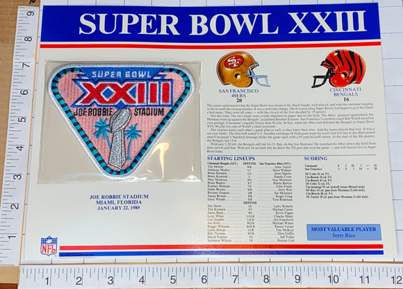 SUPER BOWL 23 49ERS vs BENGALS 1989 WILLABEE & WARD STAT PATCH
