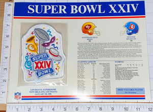 SUPER BOWL 24 49ERS vs BRONCOS 1990 WILLABEE & WARD STAT PATCH
