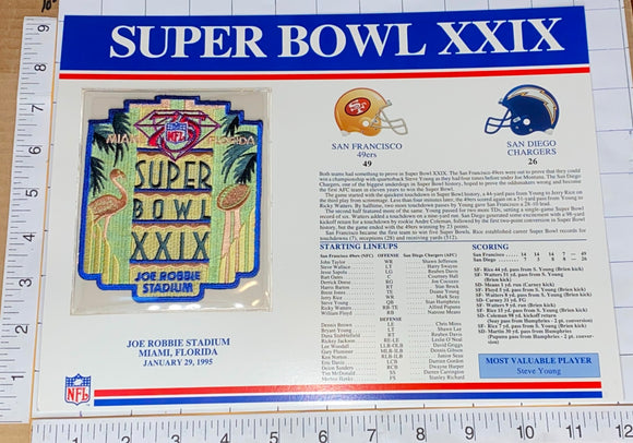 SUPER BOWL 29 SAN FRAN 49ERS vs CHARGERS 1995 WILLABEE & WARD STAT PATCH