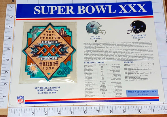 SUPER BOWL 30 COWBOYS vs STEELERS 1996 WILLABEE & WARD STAT PATCH