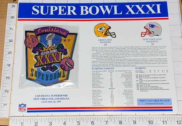 SUPER BOWL 31 PACKERS vs PATRIOTS 1997 WILLABEE & WARD STAT PATCH