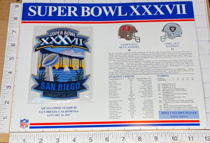 SUPER BOWL 37 BUCCANEERS vs RAIDERS 2003 WILLABEE & WARD STAT PATCH