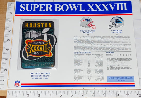 SUPER BOWL 38 PATRIOTS vs PANTHERS 2004 WILLABEE & WARD STAT PATCH