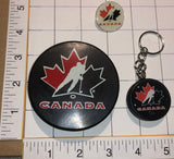 1 MIP TEAM CANADA IIHF WORLD JUNIOR CHAMPIONSHIP HOCKEY PUCK KEYCHAIN & PIN MIP