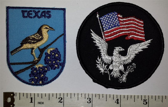 2 TEXAS USA UNITED STATES PATRIOTIC VOYAGER TRAVEL TOURIST EAGLE CREST PATCH