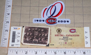 2008 BOSTON BRUINS vs MONTREAL CANADIENS CENTENNIAL NHL HOCKEY PATCH & TICKET