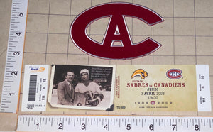 2008 BUFFALO SABRES vs MONTREAL CANADIENS CENTENNIAL NHL HOCKEY PATCH & TICKET
