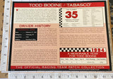 TODD BODINE TEAM TABASCO RACING WILLABEE & WARD NASCAR SPEC SHEET EMBLEM PATCH