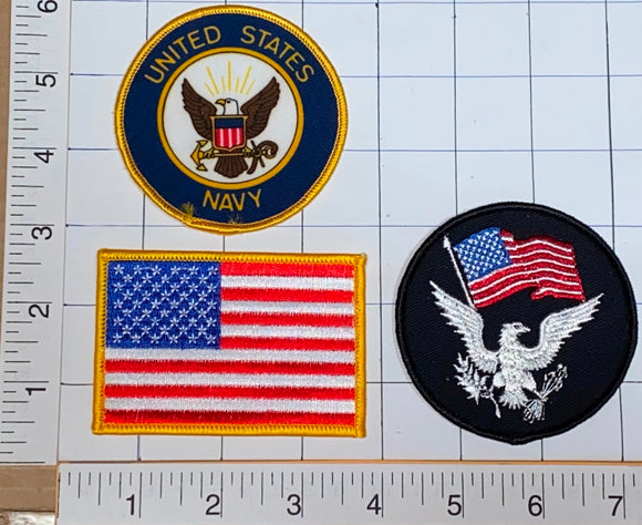3 UNITED STATES OF AMERICA US NAVY PATRIOTIC FLAG CREST PATCH LOT
