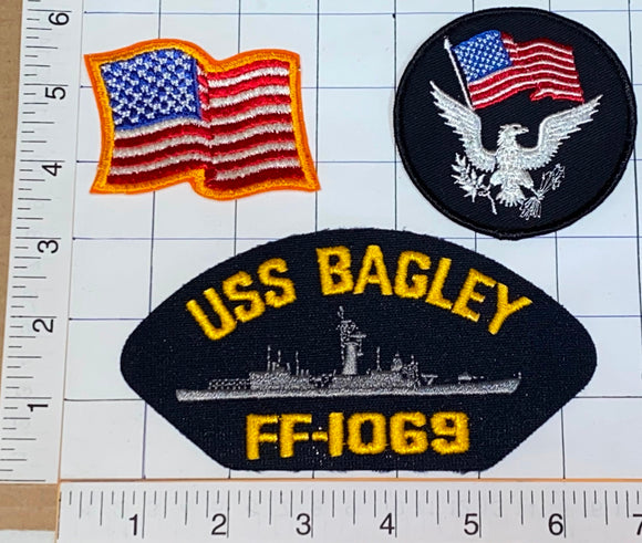 3 USS BAGLEY FF-1069 KNOX-CLASS FRIGATE DESTROYER US NAVY CREST PATCH LOT