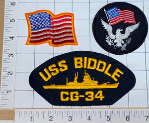 3 USS BIDDLE CG-34 BELKNAP-CLASS GUIDED MISSILE CRUISER US NAVY CREST PATCH LOT
