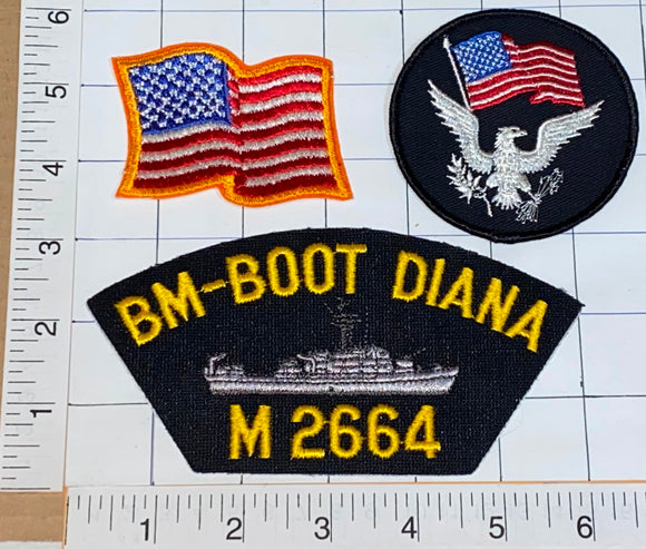 3 BM-BOOT DIANA M2664 NAVY SHIP CREST EMBLEM PATCH LOT