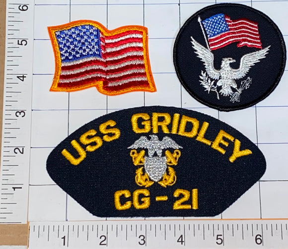 3 USS GRIDLEY CG-21 LEAHY-CLASS GUIDED MISSILE CRUISER US NAVY CREST PATCH LOT