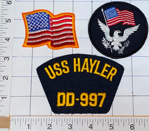 3 RARE USS HAYLER DD-997 SPRUANCE CLASS DESTROYER EMBLEM CREST PATCH LOT