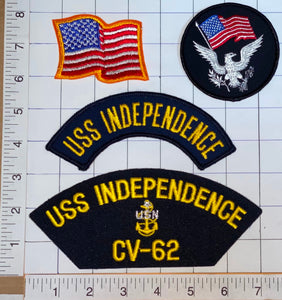 4 RARE USS INDEPENDENCE CV-62 AIRCRAFT CARRIER CREST FREEDOM PATCH LOT