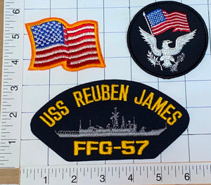 3 RARE USS REUBEN JAMES FFG-57 US NAVY GUIDED MISSILE FRIGATE CREST PATCH LOT