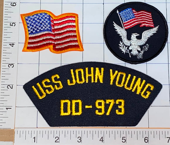 3 RARE USS JOHN YOUNG DD-973 US NAVY SPRUANCE-CLASS DESTROYER CREST PATCH LOT