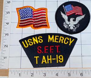 3 RARE USNS MERCY S.F.F.T T-AH-19 US NAVY HOSPITAL SHIP NAVAL CREST PATCH LOT
