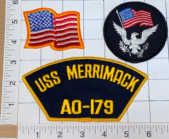 3 VINTAGE USS MERRIMACK AO-179 US NAVY FLEET OILER EMBLEM CREST PATCH LOT