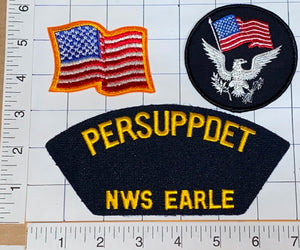 3 VINTAGE PERSUPPDET NWS EARLE US NAVY NAVAL WEAPONS STATION CREST PATCH LOT