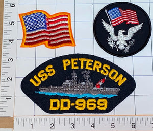 3 RARE USS PETERSON DD-969 US NAVY SPRUANCE-CLASS DESTROYER CREST PATCH LOT