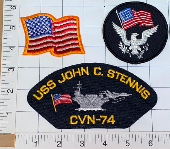 3 RARE USS JOHN C. STENNIS CVN-74 US NAVY NUCLEAR-POWERED SUPERCARRIER PATCH LOT