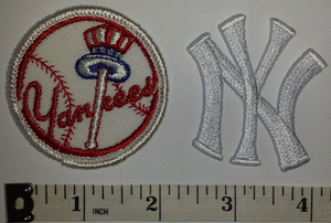 2 VINTAGE NEW YORK YANKEES MLB BASEBALL 2" EMBROIDERED CREST PATCH LOT